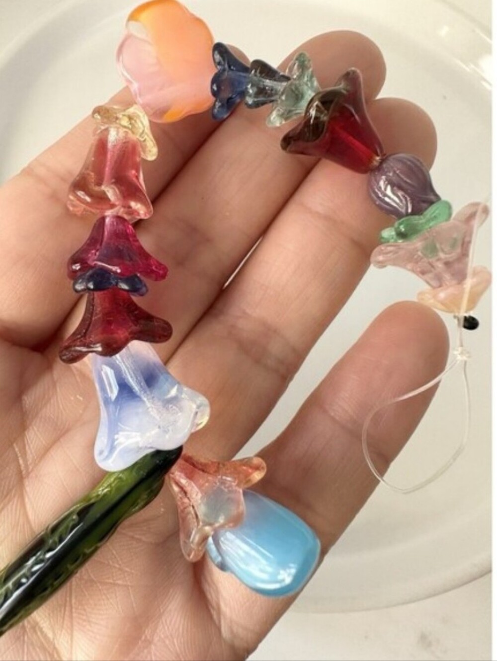 Multicolor Glass Flower Bead Strand for Jewelry Making